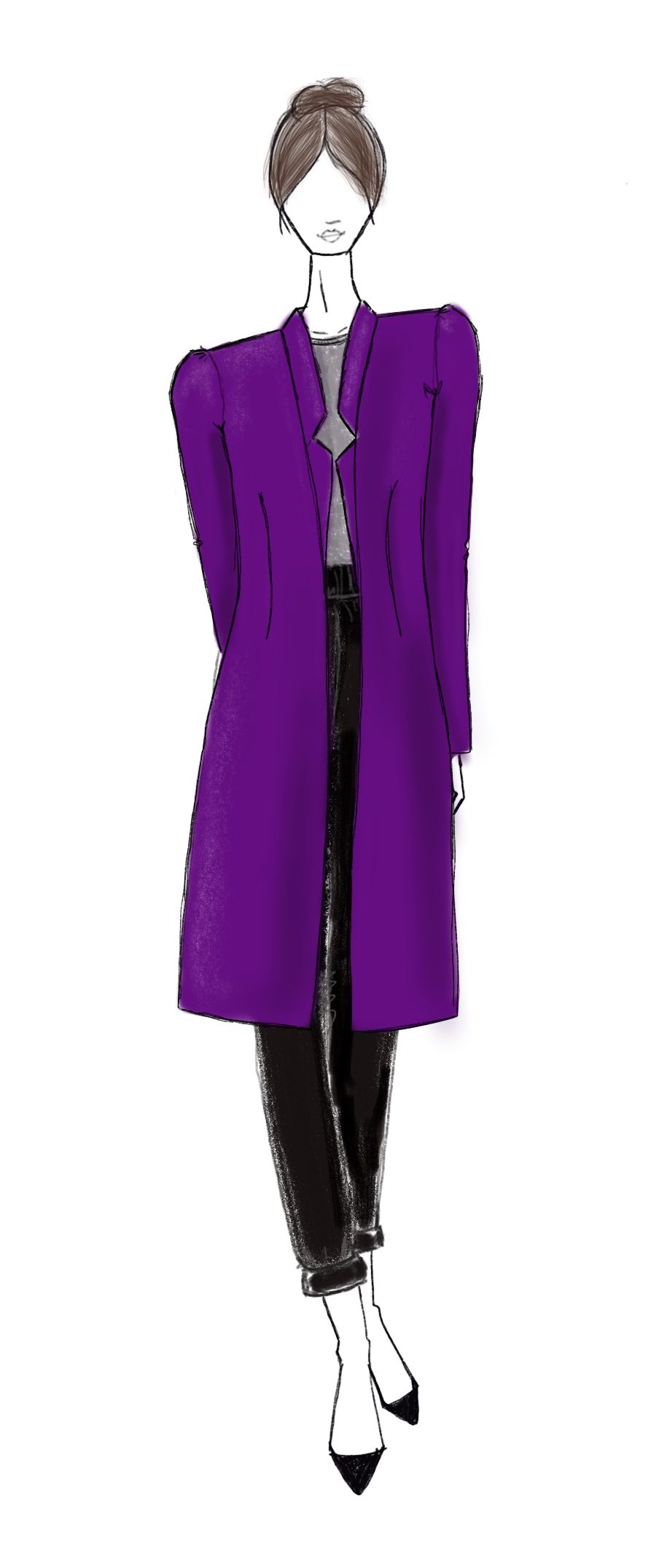 Modeskizze Wollmantel in Trendfarbe Lila